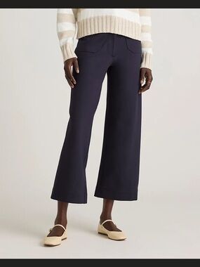 Quince Ultra-Stretch Ponte Cropped Wide Leg Pants Navy 12